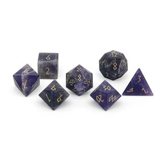 AMETHYST - FROSTED GOLD FONT 7 PIECE RPG SET GEMSTONE DICE